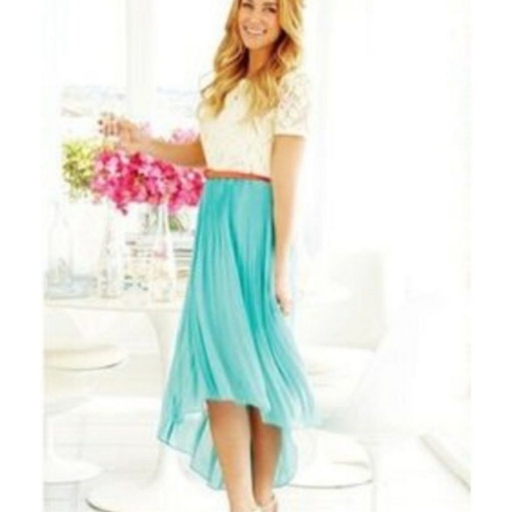 Lauren Conrad Mint Green Small Plisse High Low Skirt Sz XS Stretchy Waist